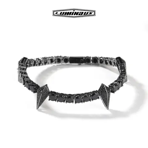 Men's Link Bracelet - Black Panther Motif Iced-Out Synthetic Coloured Gemstone Accessory, Colorful Zircon Copper Alloy Jewelry for Adults, Unisex Daily Wear Artificial Gemstone Link Bracelet, Link Bracelets