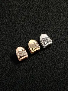 Hiphop Single Tooth Cap 18k Gold Plated Micro Inlaid Zirconia Teeth Decorations Tooth Gems, Halloween Vampire False Teeth Accessory