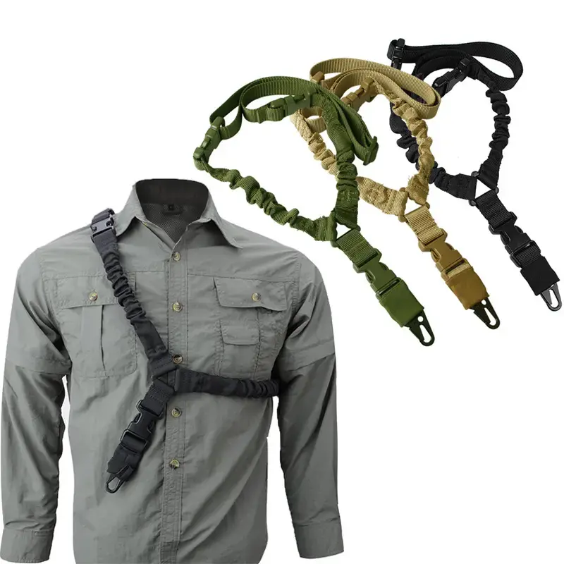Outdoor Tactical Single-Point Harness, Men's/Women's High-Strength Nylon CS Gun Safety Rope, Adjustable Abrasion-Resistant Tension Diagonal Camouflage Belt for Climbing