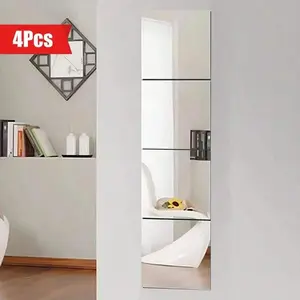 Square Acrylic Mirror Wall Sticker, Decoration Sticker, 4 Counts/set Removable Self-adhesive Mirror Wall Decal, Decorative Wall Sticker, Wall Decor for Home Living Room Bedroom Office
