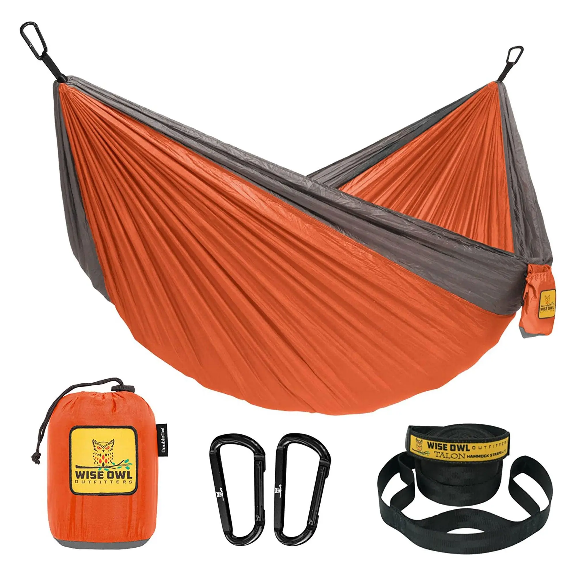 Wise Owl Outfitters Large DoubleOwl Hammock w/Tree Straps & Accessories, Orange Wise Owl Outfitters Large DoubleOwl Hammock w/Tree Straps & Accessories, Orange