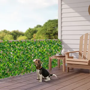 COSTWAY - Expandable Fence Privacy Screen Decorative Faux Fencing Panel with Real Willow Frame