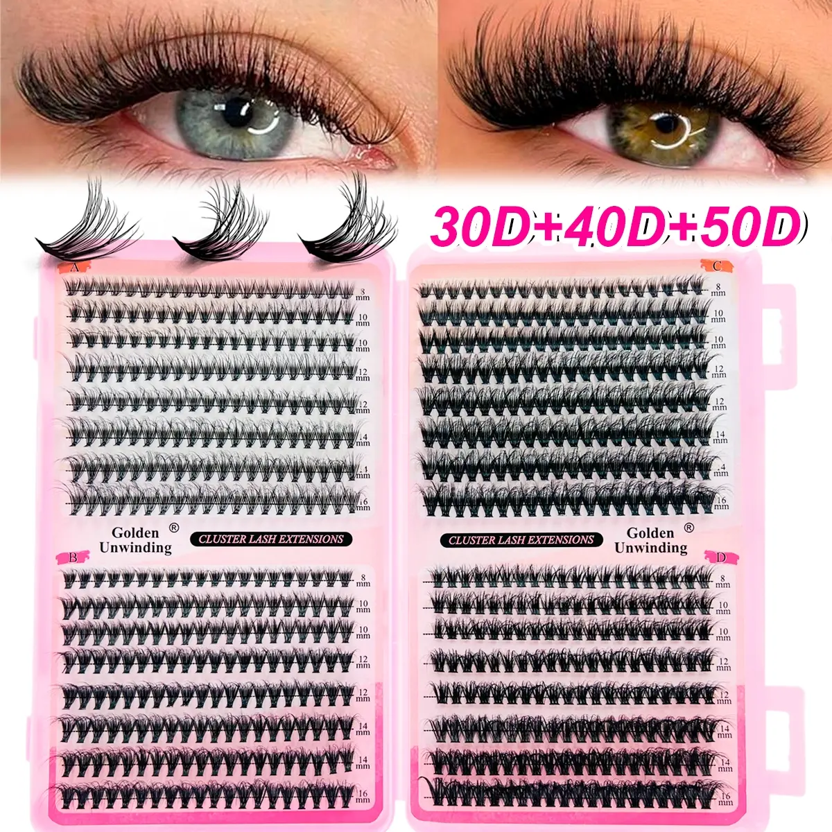 Cluster False Lashes, High Capacity, 30D/40D/50D, D Curl, Fluffy, Non-Toxic, DIY Extension, Ideal for Daily Use, Parties, Travel, Gifts, Eyelash Extensions