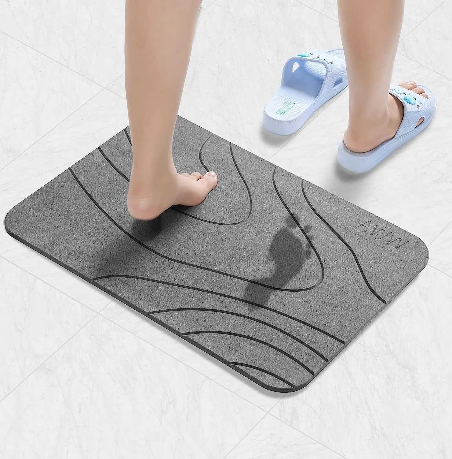 Diatomaceous Earth Stone Bath Mat, Rectangle, Non-Slip Quick-Dry Surface, Super Absorbent No Wet Bathroom Floor Mat, Easy To Clean Bath Decor, Built For Daily Bathroom Use, Multi-Use Dry Landing Spot (23.62x15.47in, Grey) For Pet Shower