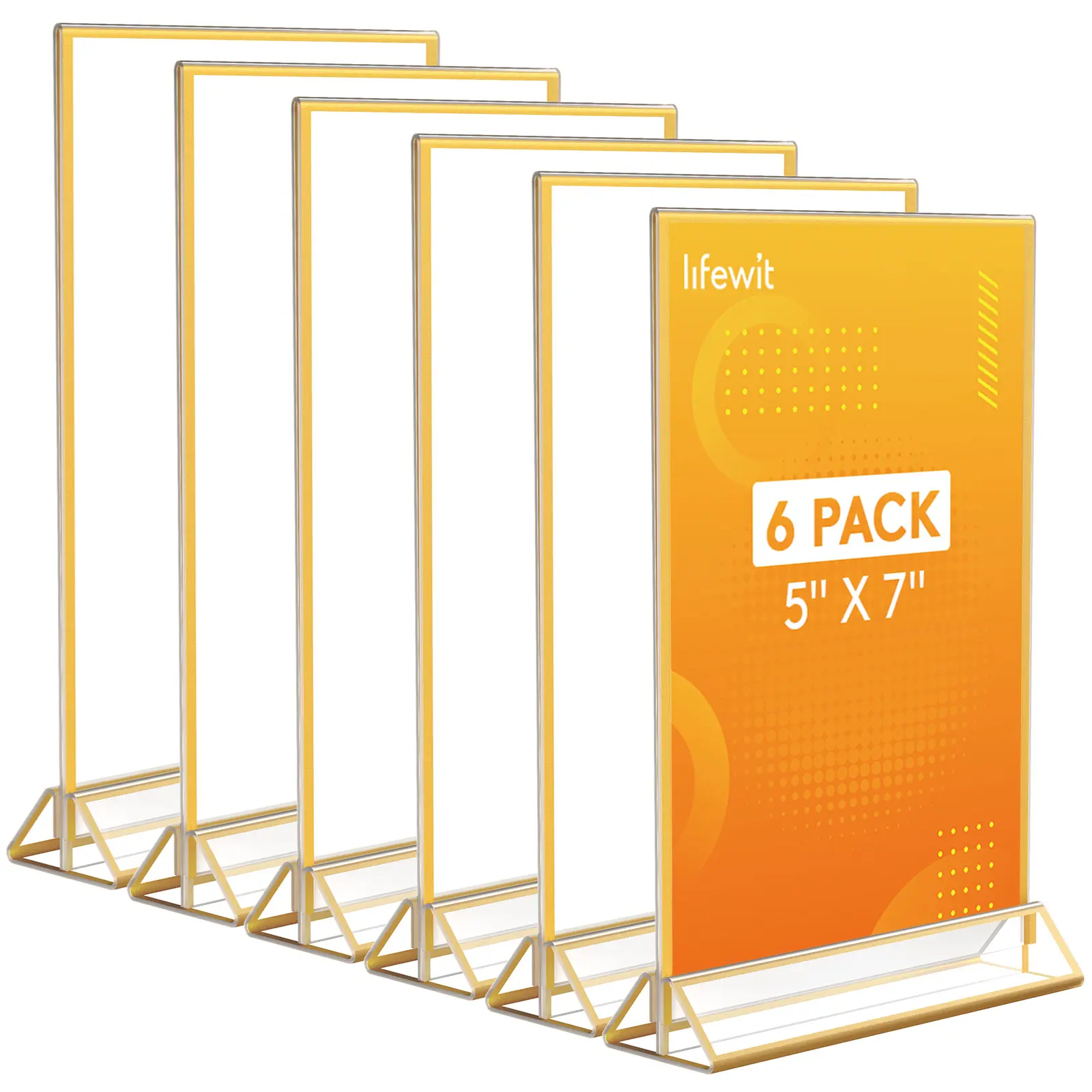 Lifewit Acrylic Sign Holder with Gold Borders, Clear Vertical Double-Sided Stand, Plastic Menu Holders for Wedding, Party, Restaurant Decor