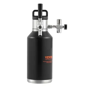VEVOR Beer Growler Tap System, 64Oz 1.89L Mini Keg, 304 Stainless Steel Pressurized Beer Growler, Keg Growler with Pressure Display, CO2 Regulator Faucet, Leak-Proof Ring For Draft Homebrew Craft Beer