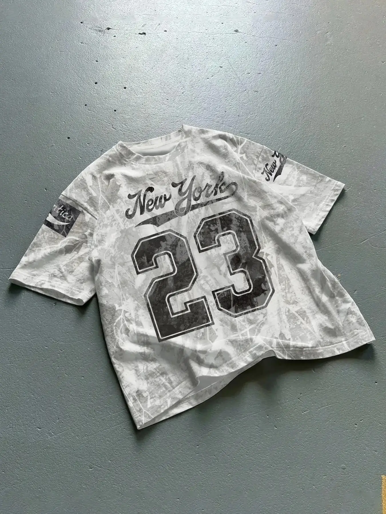 Unisex Vintage Camo Classic Graphic T-Shirt Round Neck, New York 23 Retro Print, Casual Streetwear, Daily Wear, Sporty Leisure, Unique Fashion Style, Casual Fashion Tee