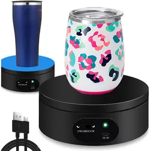 Motorized Rotating Display Stand,Turner Cup Platform for Epoxy Glitter Tumbler, 360 Automatic Mute Rotating Turntable, Tumbler Making Supplies Spinner, Base for Product Video Show ,Balck 4.72in