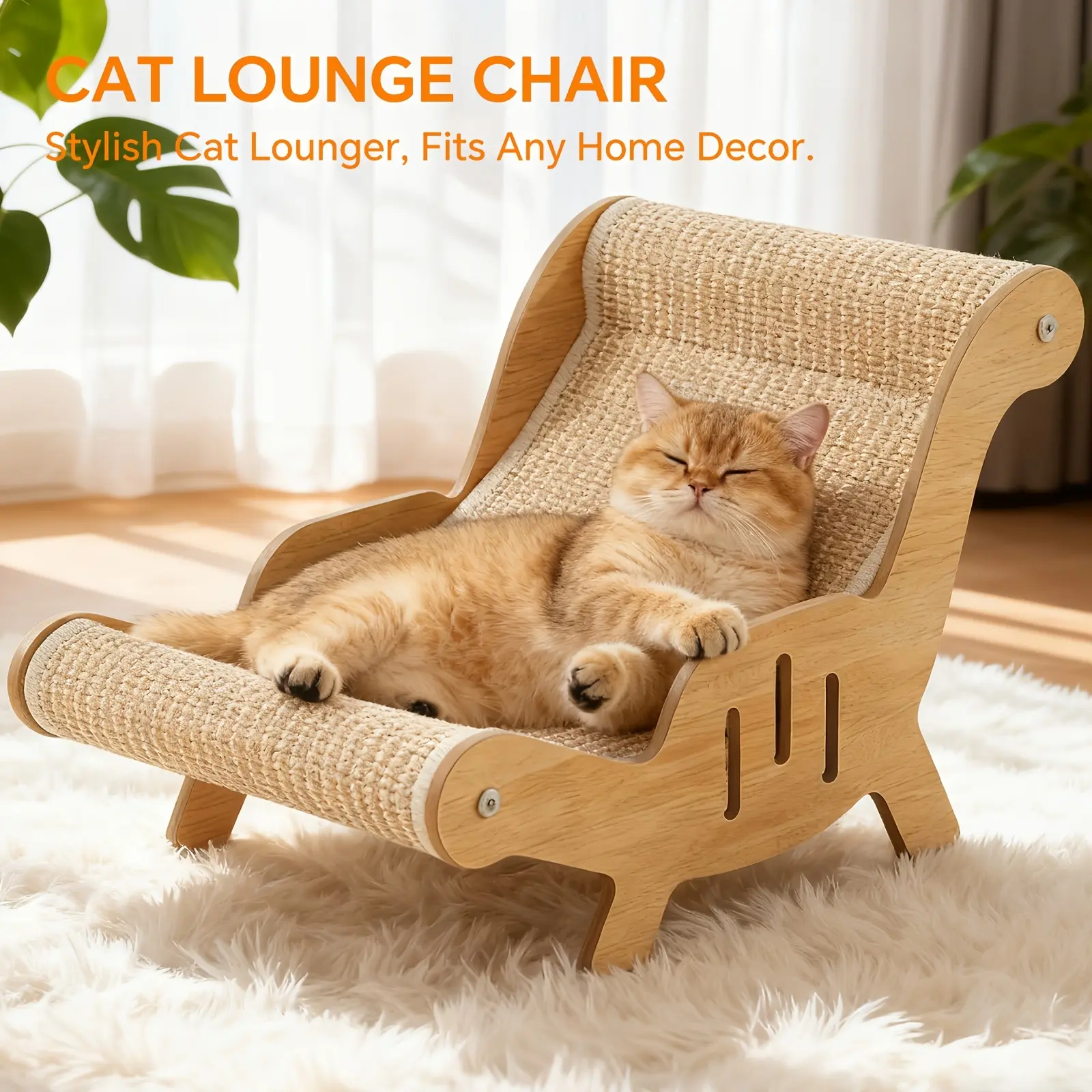Natural Sisal Cat Chair with Solid Wood Base - Tear-Resistant Pet Scratcher, Comfortable Napping Spot, Home-Friendly Stylish Cat Furniture for Any Home Decor