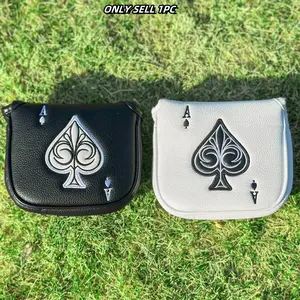 Spade Style Club Head Cover, Golf Putter Club Cover, Golf Mallet Putter Cover, PU Material, Advanced Embroidery, Fits Most Brands, Golf Accessory, Golf Equipment
