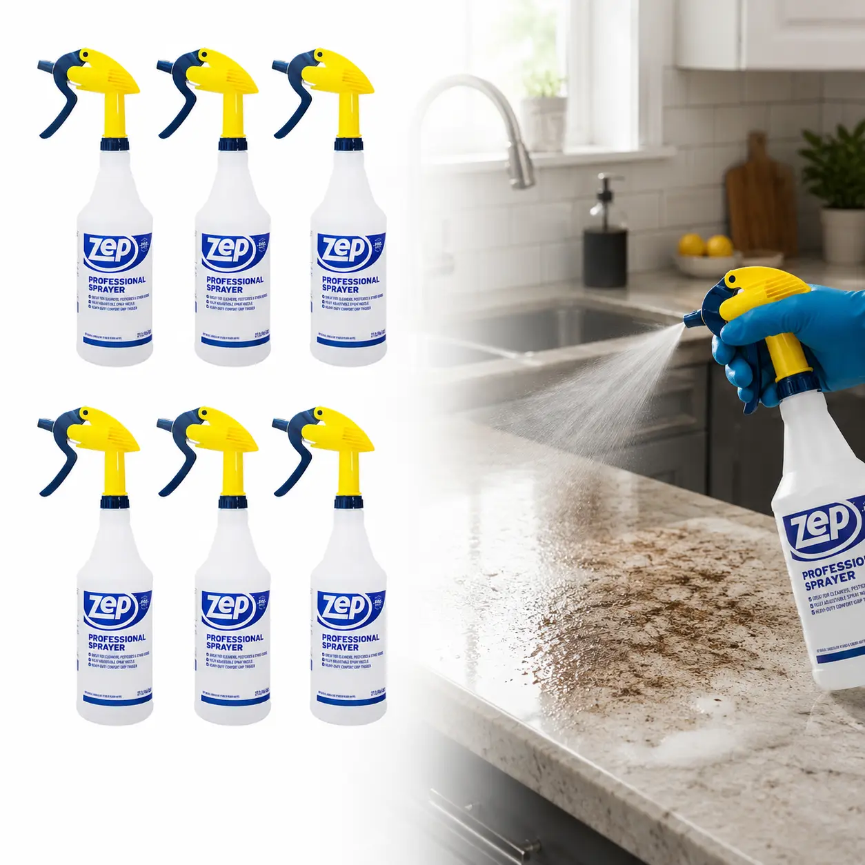 ZEP 32 oz Professional Refillable Spray Bottle - Adjustable Nozzle, 3-Finger Trigger, Ergonomic Grip, High Output (3cc Per Pull), 30 Ft Stream, Measure Marks, Mixing Ratios, Label Area - For Home Improvement & Garden Cleaners, Degreasers, Sanitizers