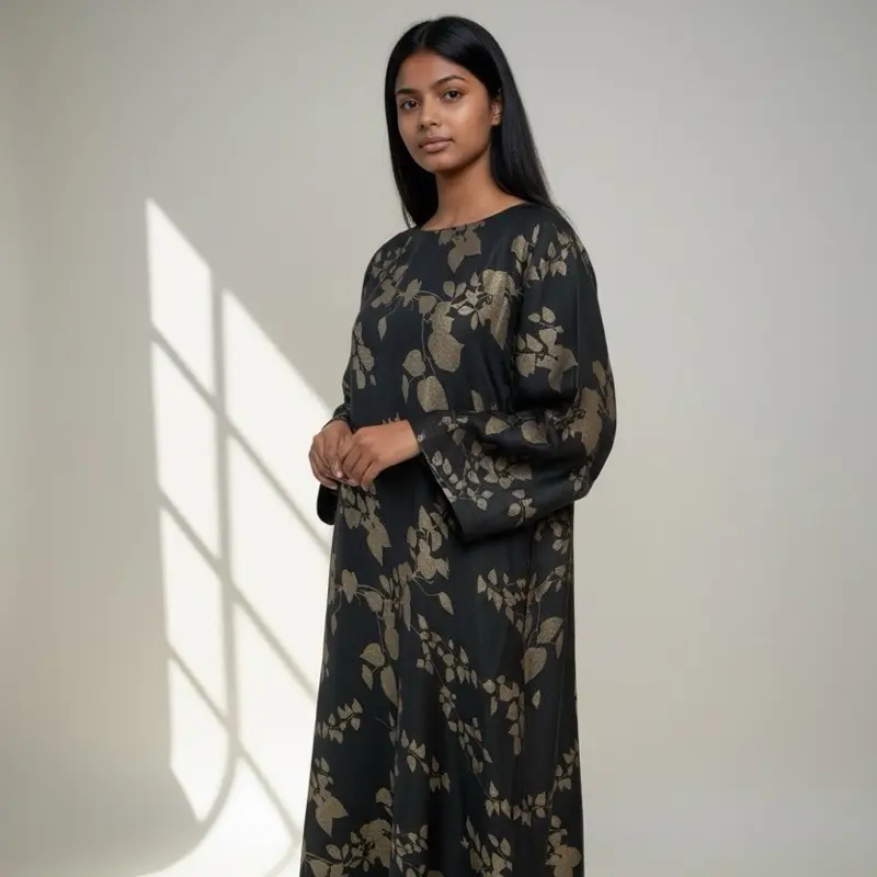 Elegant Modest Long Sleeve Maxi Dress with Pockets Winter Wear in Black and  Gold Floral Print - TikTok Shop