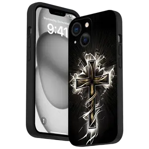 Premium Cross Pattern Straight Edge Phone Case for iPhone 16 15 14 Pro Max 13 12 11 XR XS Plus Shockproof Drop Protection Rugged Durable Silicone Cover