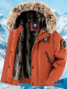 Men's Winter Coat - New Warm Hooded Jacket with Gold Print, Loose Casual Overcoat, Suitable for Cold Weather, Machine Washable, Thick & Comfortable Fleece Lining Menswear Tops