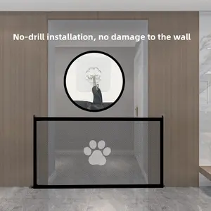 No-Drill Pet Partition Fence Dog Isolation Net Portable Foldable Polyester Mesh Barrier Safety Protection Net Fence for Entrance Balcony Bathroom Staircase Room Doorway