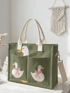 lady's travel bag, Travel shoulder bag, with 2D printed bow-tied white duck pattern, large capacity storage bag durable and wear-resistant, multi-pocket design with high space utilization, suitable for multiple scenarios such as work, shopping
