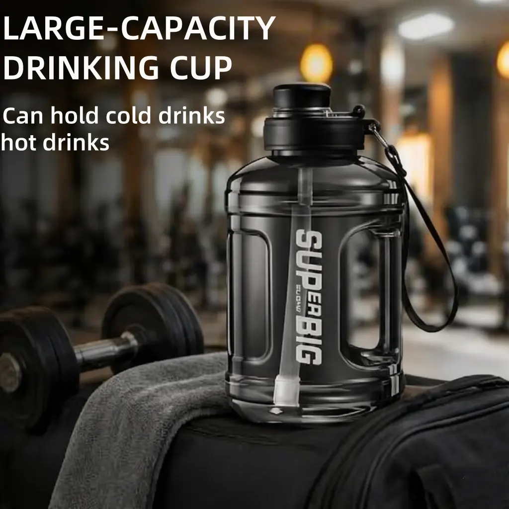 Large Capacity Transparent Water Bottle, High Temperature Resistant Water Bottle, Cold and Hot Fitness Sports Bottle, Leak-Proof with Straw, Summer Outdoor Running/Gym/Yoga Large Bottle 1600ML, Unisex, Heat-Resistant Portable Water Refilling Bottle
