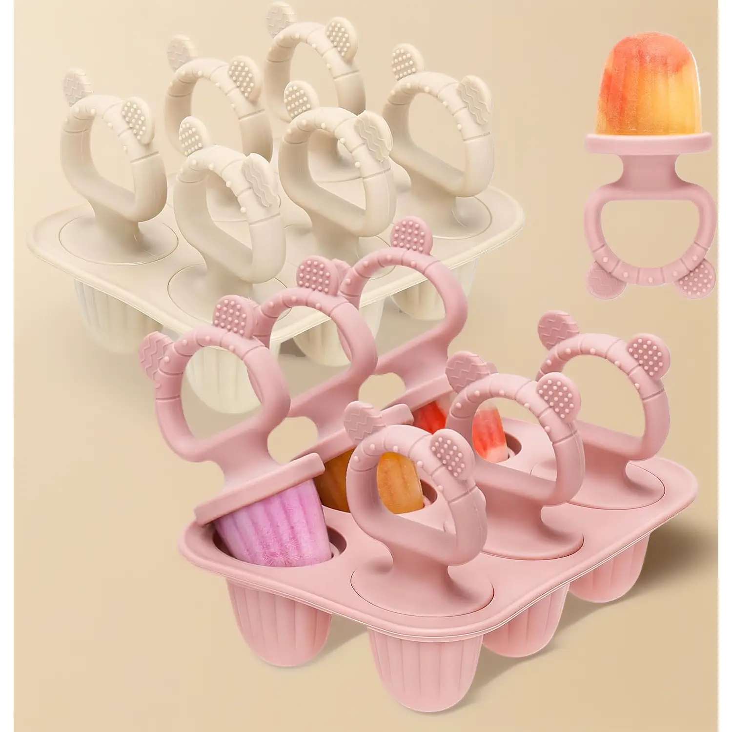 2PCS Silicone Baby Popsicle Molds with Handles, Mini Breastmilk Freezer Pop Molds for Teething Babies, BPA-Free Ice Pop Maker for Toddlers Homemade Frozen Fruit Yogurt Treats Mold for Kids