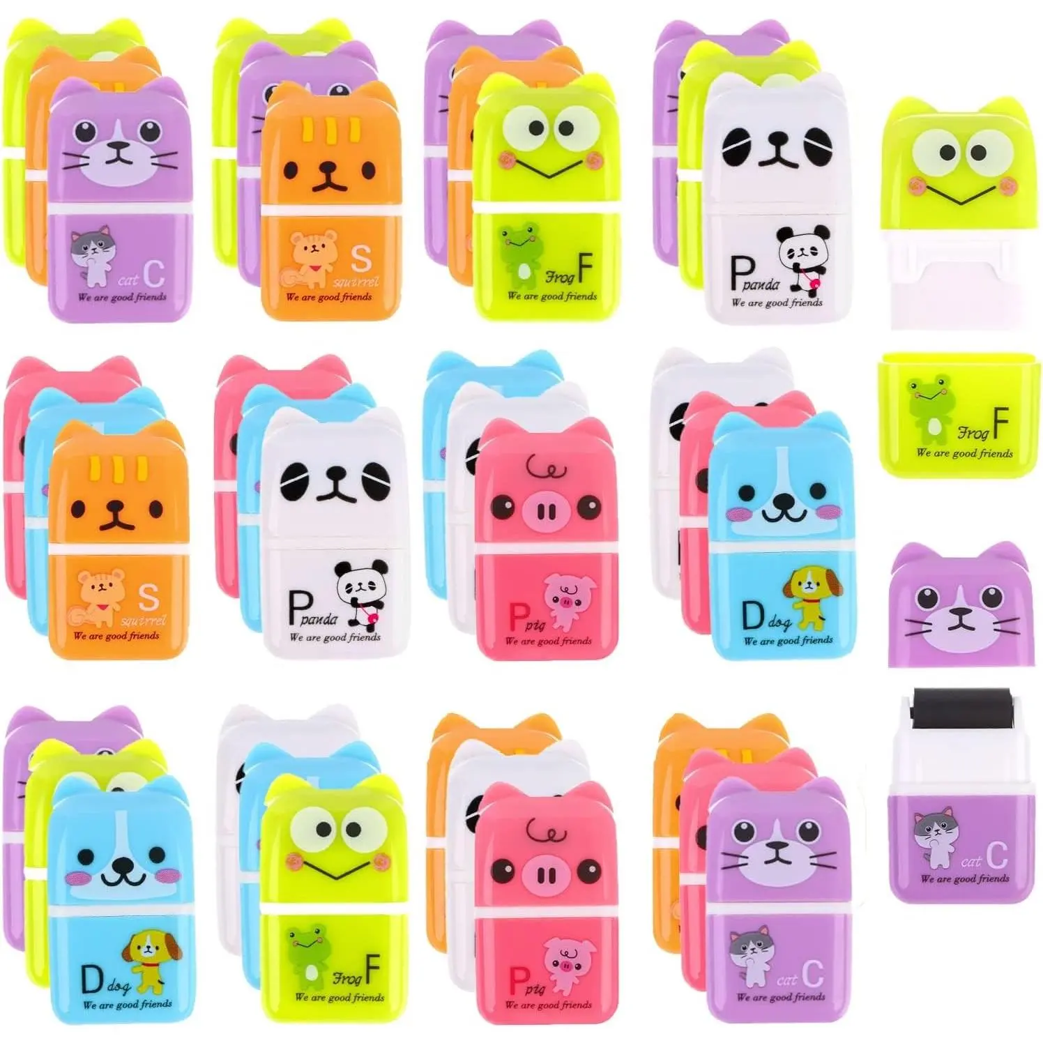 36-Count Cute Cartoon Pencil Erasers (5*3*1.5cm, 6 Patterns) with Cover & Roller Cases, Soft Office Stationery for Boys, Christmas Day/Birthday Gifts, Themed Party Favors