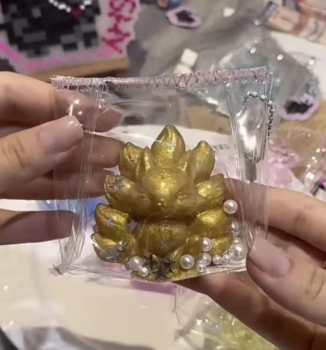 L119-Golden Nine Tailed Fox Taba Squishy Toy Fantasy Animal Collectible