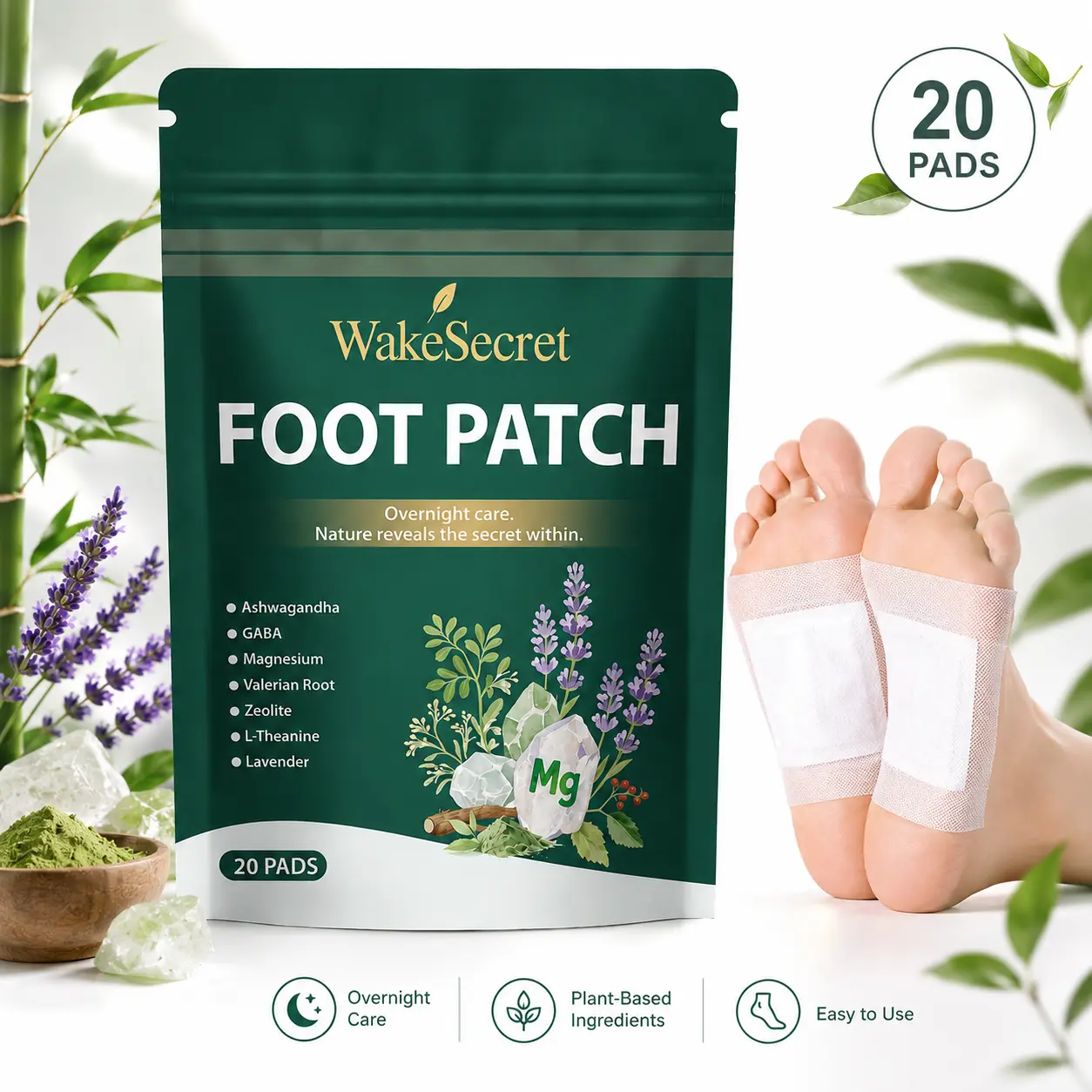 WakeSecret Foot Patch Natural Promote Relaxation, De-Stress & Sleep Support | Overnight Foot Detox Patch with Gentle Warming Care to Soothe, Refresh & Rebalance Feet – Ashwagandha, Lavender, Magnesium, GABA, Valerian Root Healt fathersdaygift Healthcare F