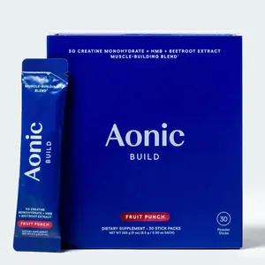 Aonic Build - Daily Performance Blend with 5g Creatine Monohydrate HMBPro & Beetroot Extract for Workout Enhancement 30 Stick Packs Fruit Punch Flavor - Supplement, Fitness Supplement, Healthcare
