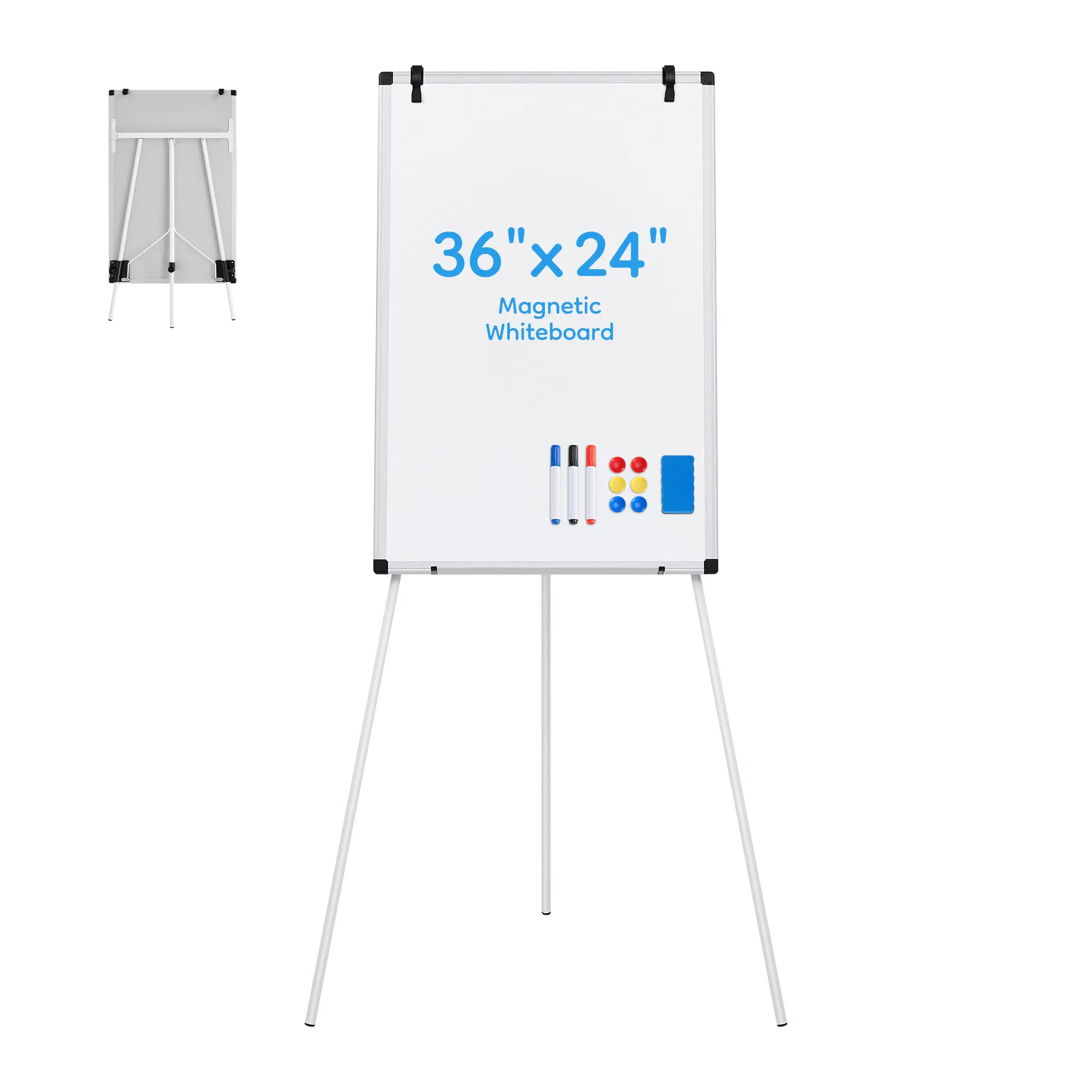 Portable Whiteboard with Tripod Easel for Teaching & Office - Adjustable Standing Magnetic Whiteboard for Presentations, Brainstorming and Classroom Learning
