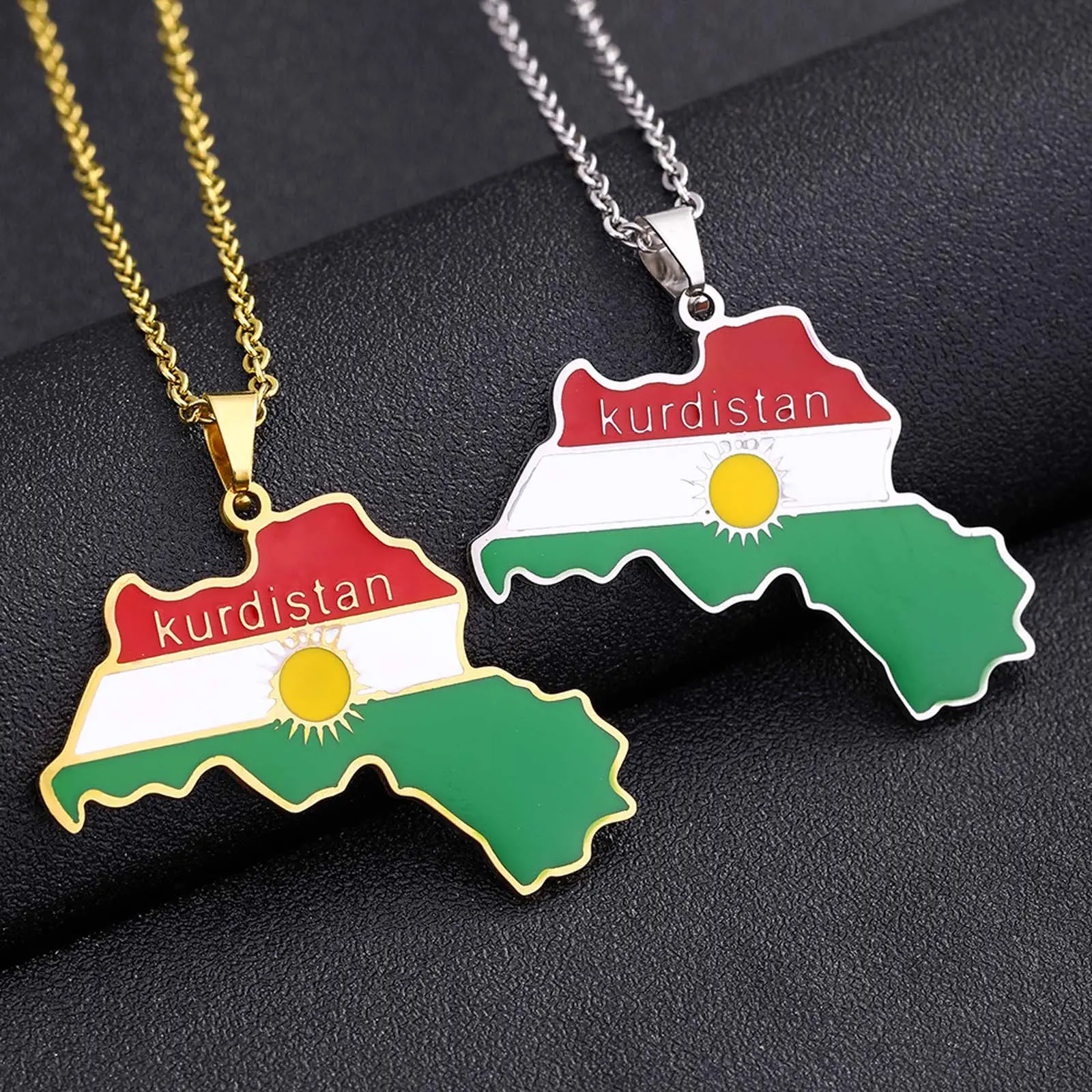 Kurdistan Map Emblem Pendant Necklace, Polished Stainless Steel Adjustable Jewelry Accessory for Men and Women, Daily Gift, Anytime