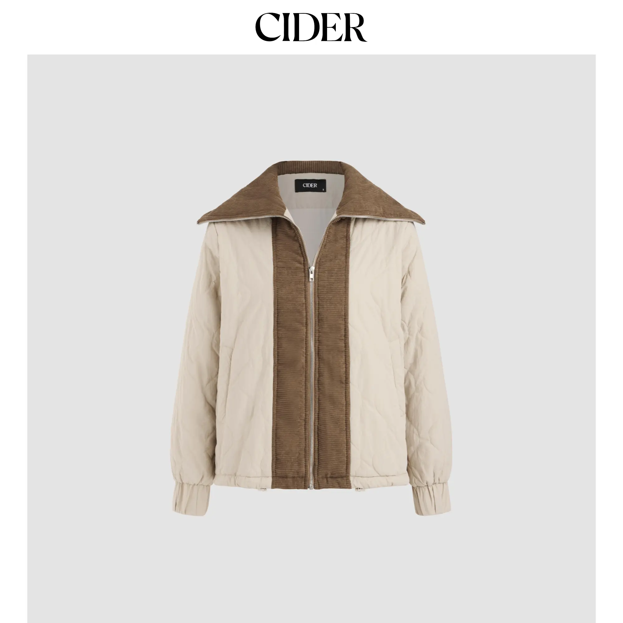 Cider Women's Corduroy Collar Pocket Zipper Quilted Puffer Jacket - Size 4-10 - Tops