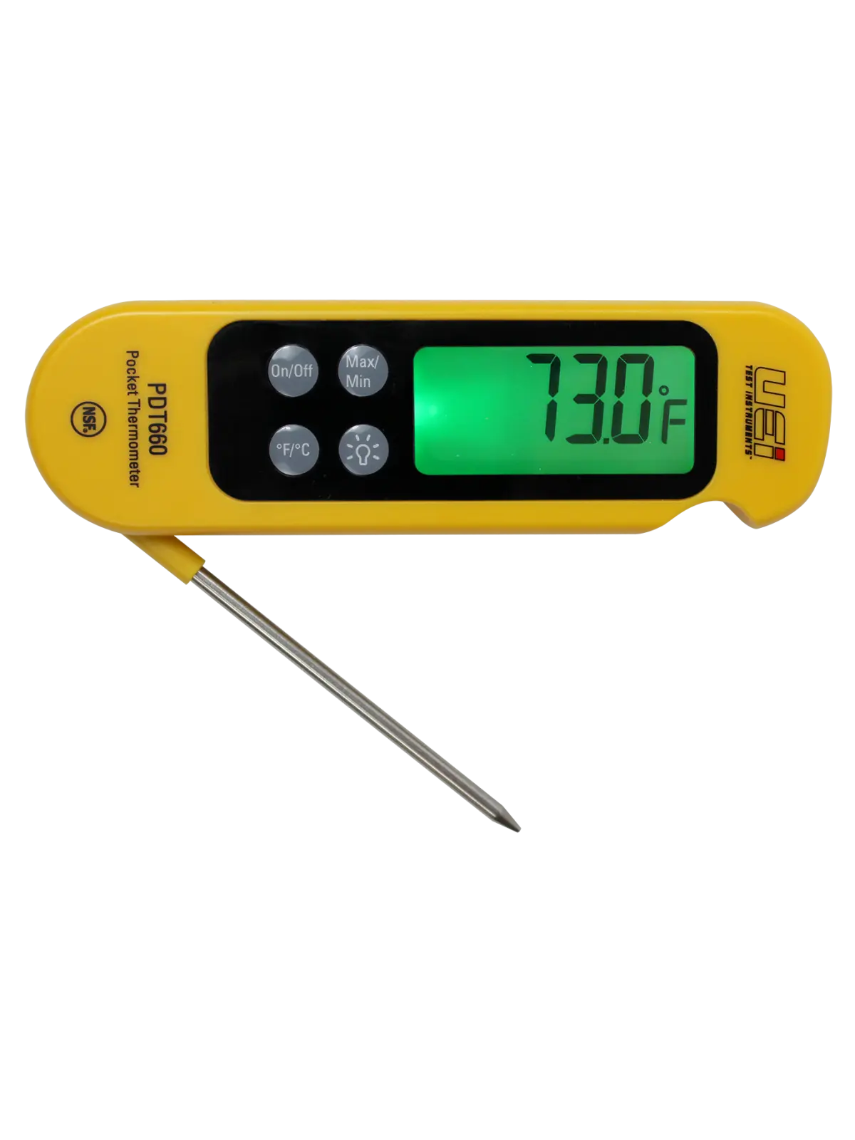 UEi Test Instruments NSF Pocket Kitchen Thermometer, Kitchen Utensil with -50°c~+300°c Range, Backlit Display, Auto Power-Off, Min/Max Reading, Folding Probe, Reads Open or Closed for Everyday Use, Pocket Thermometer