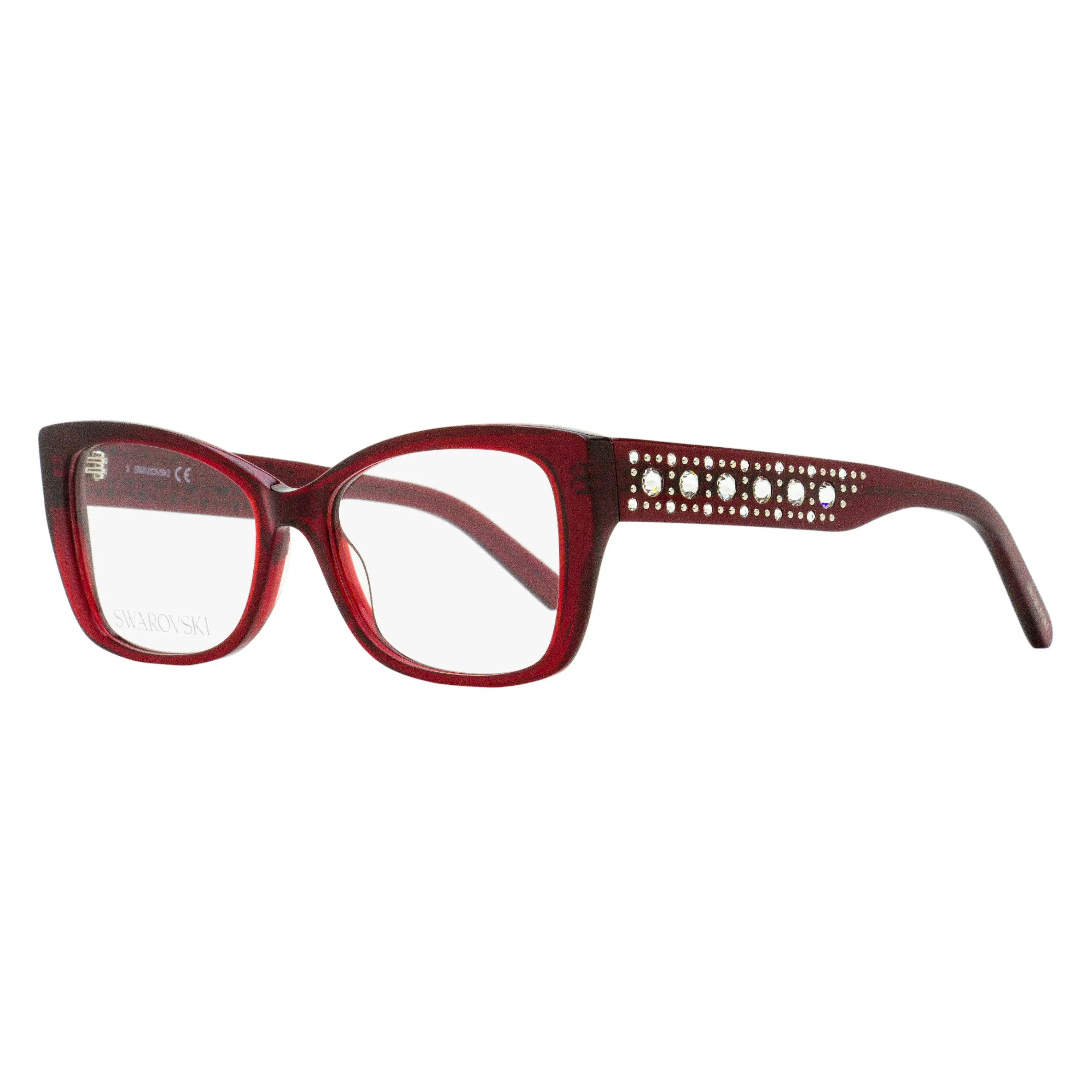 Swarovski Grid Crystal Eyeglasses - SK5452 068 Maroon 52mm, Decoration Eyewear, Stylish Glasses, Angular Non-Prescription Frames, Angular Non-Prescription Glasses, Women's Fashion