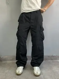 Men's Simple Pants Baggy Long Cargo Plain Going Out, For Fall，Outdoor fashionable multi pocket wide leg pants