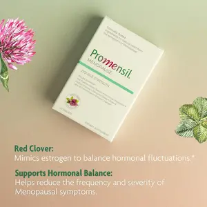 Promensil Menopause Double Strength Tablets for Hot Flashes Night Sweats Hormonal Balance Support with Edible Red Clover Isoflavones 30 Tablets Natural Relief Vitamin Dietary Fitness Supplement Healthcare
