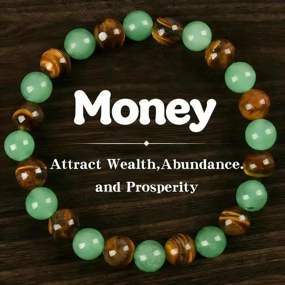 Unisex Tiger Eye Gemstone Bracelet with Elastic Band, Multicolor Colorblock Beads & Artificial Jade for Wealth Attraction, 15-20cm (5.9-7.87in) Lightweight Glass Bead Fashion Accessory