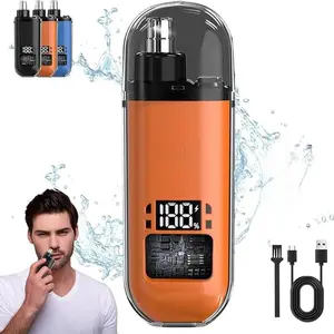 Nose Hair Trimmer for Men Women Rechargeable Painless Eyebrow Facial Hair Shaver LED Display Waterproof Dual Edge Blades Clipper Compact Portable IPX7 Safe Distance Trimming【Orange】