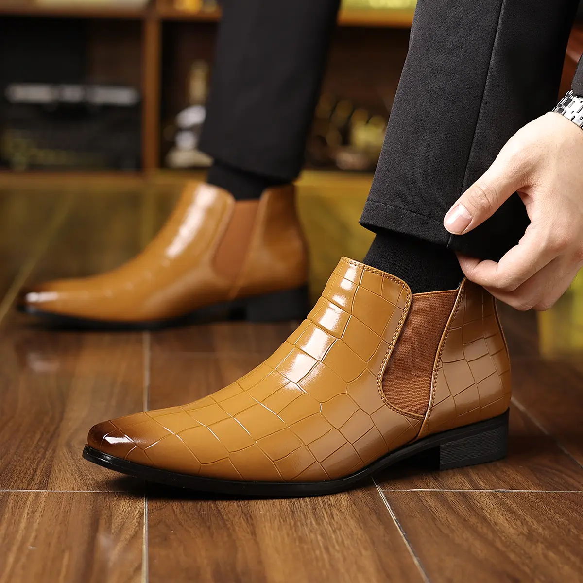 Men's Chelsea Ankle Boots - Pointed Toe Slip-On Dress Footwear with a Soft Design and Non-Slip Sole for Business, Office & Weddings