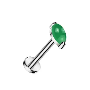 Threadless Push-In Marquise Shaped Natural Stone Flat Back Stud - ASTM F-136 Implant Grade Titanium