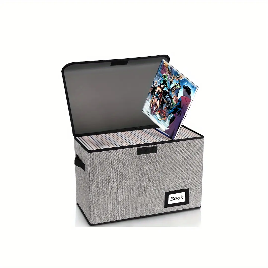 Comic Book Storage Gray Black Comic Book Box, 15.7x7.8x11.8 inches, Collapsible Comic Short Box Holds 160-180 Comic Book, Heavy Duty Durable Foldable Storage Organizer Comic Collection Gift Bin Container Holder Shelf, Collapsible Design Boxes