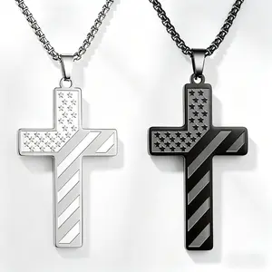 Men's Cross Necklace – Stainless Steel Cross Pendant Necklace, Silver and Black  Cross Necklace – Religious Christian Jewellery, Men's Gift, 24 inches Layered jewelry   torc necklace chain men