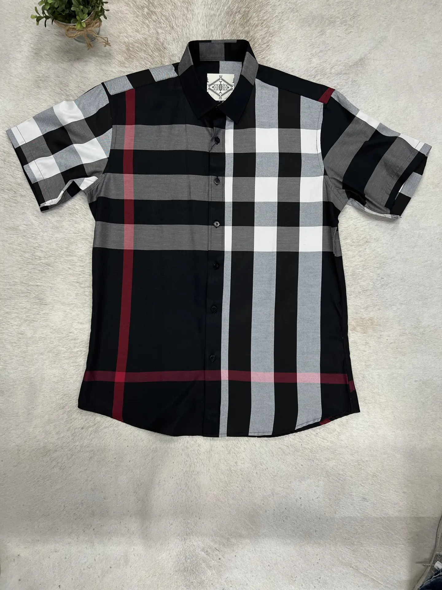 Men's Shirt Short Sleeve Checkers Black