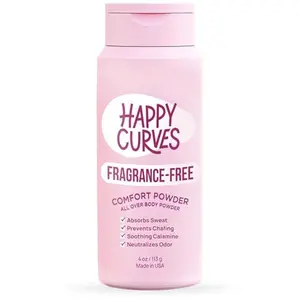HAPPY CURVES Comfort Powder: Talc Free Anti Chafe Body & Foot Dusting Powder Deodorant to Control Inner Thigh Chafing, Private Areas, and All Over Body for Women (4 Ounce (Pack of 1), Fragrance-Free)