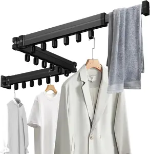 Retractable Collapsible Tri-Fold Wall Mounted Clothes Drying Rack - Laundry Space Saver with Punch Installation Tools Provided