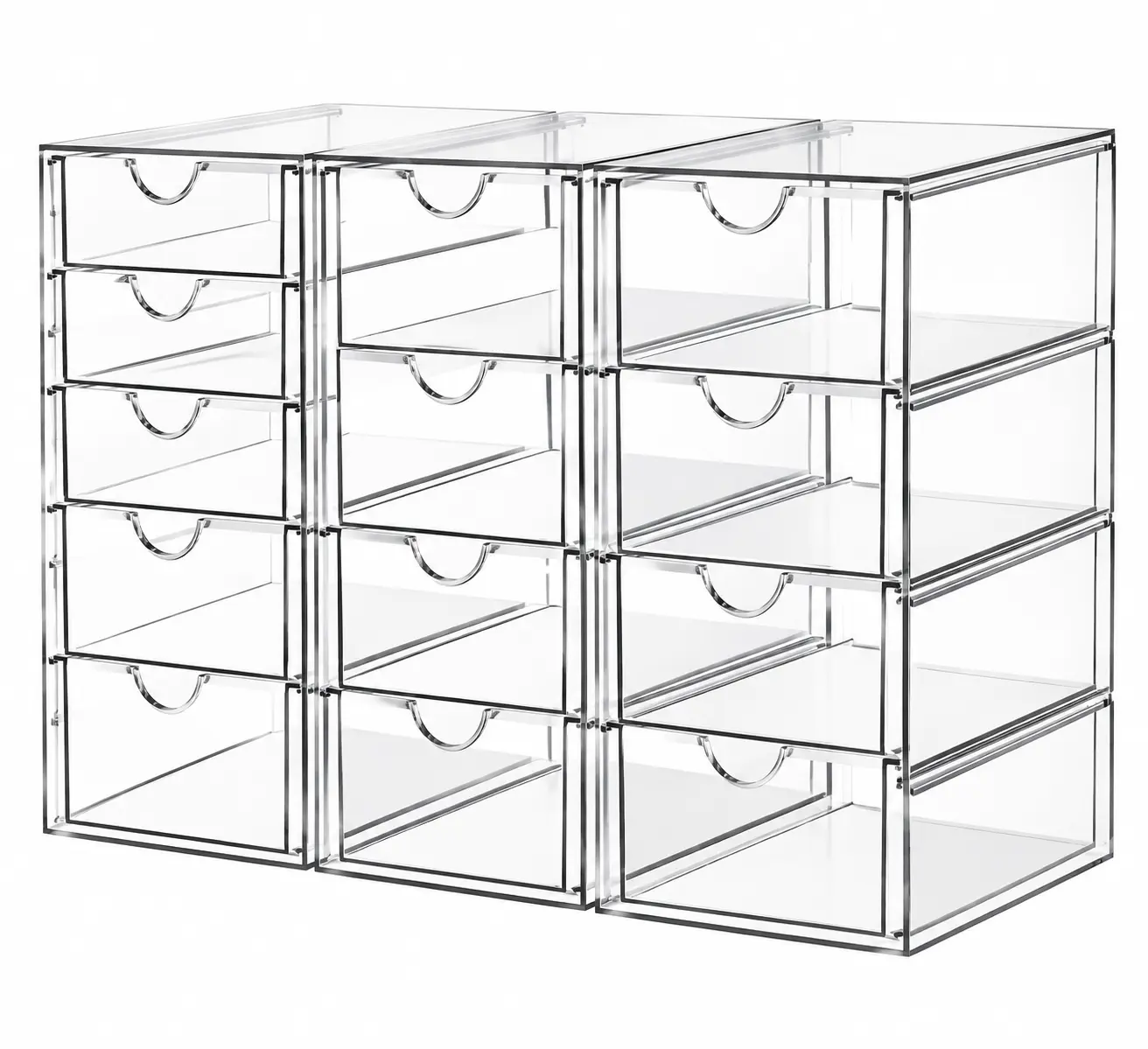 Acrylic Organizer with 13 Drawers - 3 Pack Bathroom Counter & Desk Organizer for Cosmetics, Office Supplies, Pencils, Coffee Pods