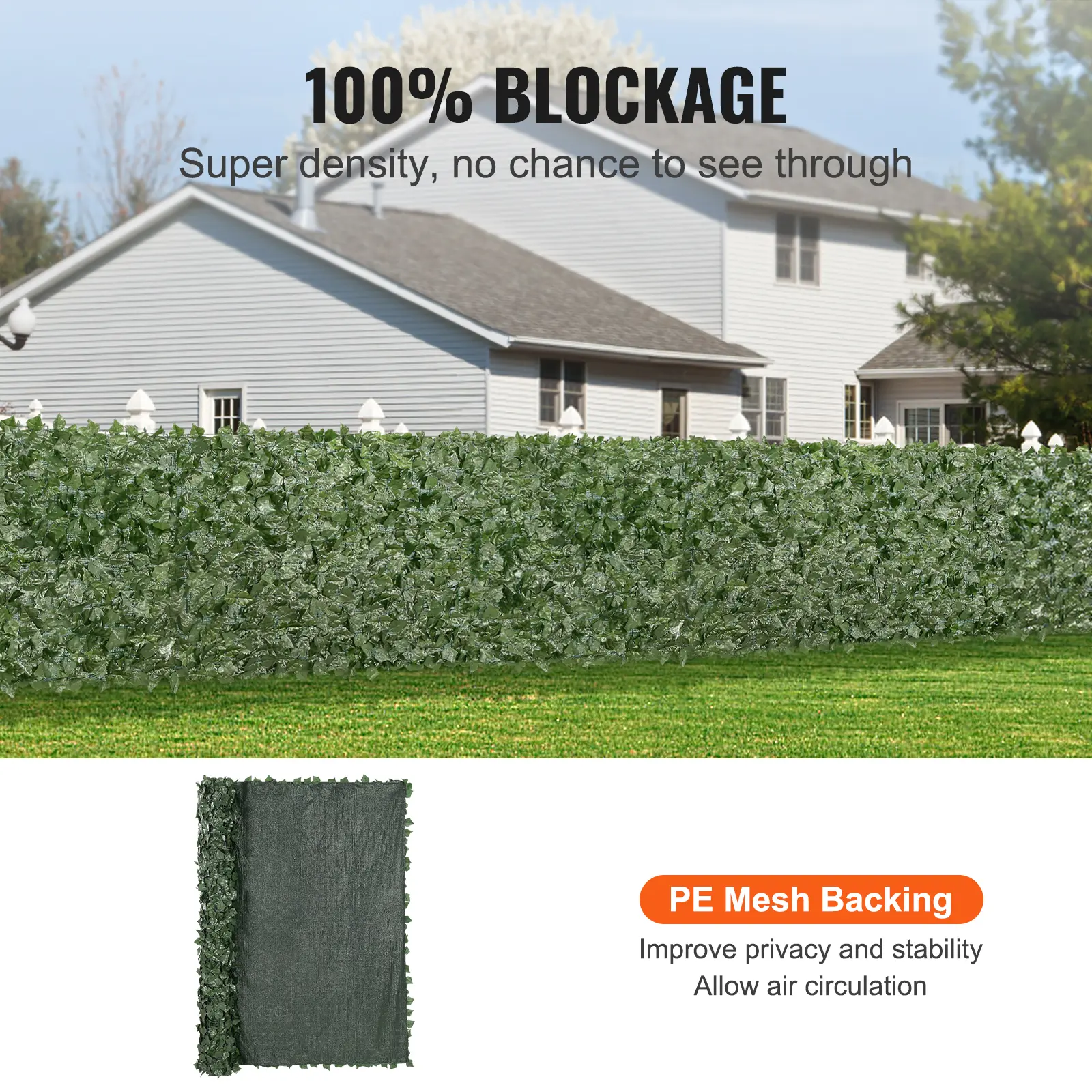 【summerfinds】VEVOR Ivy Privacy Fence, 96 x 72 in Artificial Green Wall Screen, Greenery Ivy Fence with Mesh Cloth Backing and Strengthened Joint, Faux Hedges Vine Leaf Decoration for Outdoor Garden, Yard, Balcony