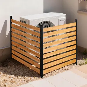 【FathersDayGift】VEVOR Wooden Privacy Fence, 48 x 49 x 28 inch Air Conditioner Fence, 2 Panel Solid Outdoor Wood Privacy Screen with Metal Stakes, Steel Frame, Trash Can Hider Fences Suitable for Garden, Pool