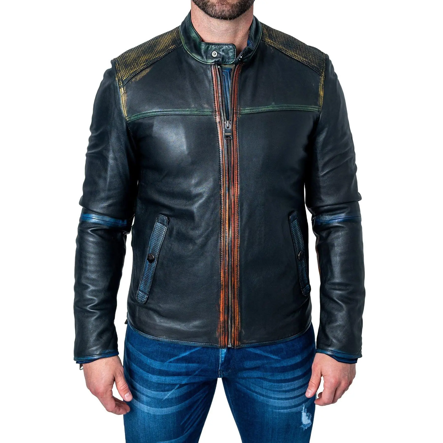 Mens Slimfit Black Biker Leather Jacket