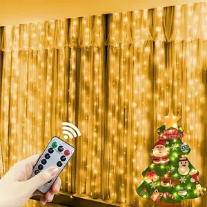 1 Set, USB Plug-in Indoor Fairy Curtain Lights with Warm White & Colorful LED String Lights, 8 Lighting Modes, Remote Control & Timer Function, Wall-Mounted Flickering Decorations for Christmas, Halloween Party Backdrop and Wedding