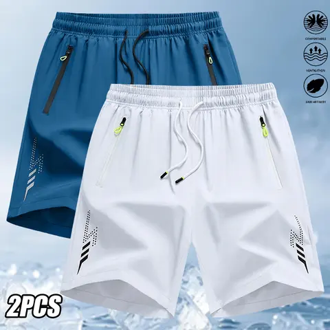Men's 2-Piece Sports-Themed Drawstring Set - Regular Fit Polyester Blend Quick-Dry Transpirable Fabric, Elastic Sporty Shorts for Commuting & Outdoor Activities, 2-in-1 Quick-Dry Men's Shorts