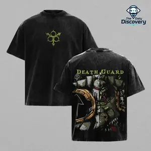 Warhammer 40K Death Guard Oversized T-Shirt / Hoodie | Dual-Sided Nurgle Design: Grimdark Chaos Marine Back Print & Cute Chibi Nurglings Front Hit | Traitor Legion Fandom Apparel.