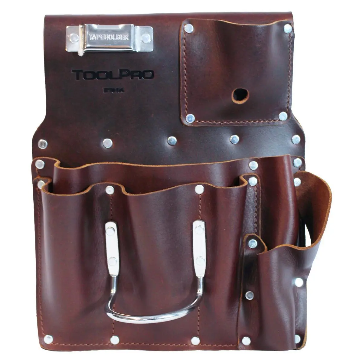 TOOLPRO Left-Handed Oil-Tanned Belt-Mounted Drywall Hanging Tool Organizer Bag - Extra Tough, Heavy-Duty, High-Strength Sturdy Storage with 8 Pockets, Belt Clip, Double-Reinforced Stress Points, Steel Loop Hammer for Drywall Pros, Knives Compatible, Belt-